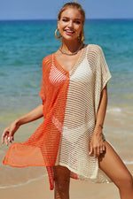 Angel Wings Openwork Contrast Slit Knit Cover Up