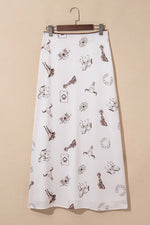 Western Print Satin Long Skirt