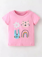 Children's Cute Cartoon Applique Short Sleeve T-Shirt