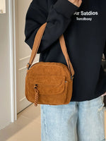 Corduroy Crossbody Bag with Adjustable Strap