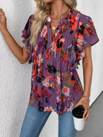 Abstract Print Flutter Sleeve Blouse