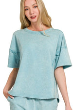Zenana Acid Washed Short Sleeve Tee & Shorts Set