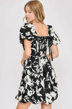 Umgee Full Size Two Tone Floral Print Babydoll Dress Plus Size