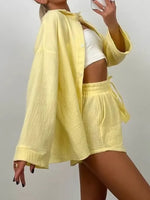 Texture Button Up Shirt and Shorts Set