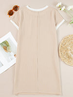 Twisted Ribbed Color Block Trim T Shirt Shift Dress