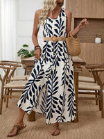 Leaf Print Sleeveless Slit Dress