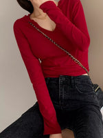 V-Neck Long Sleeve Slim Fit T-Shirt