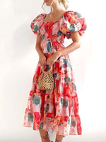 Floral Smocked Puff Sleeve Tiered Dress
