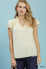 Umgee Lace Trim Ruffle Top