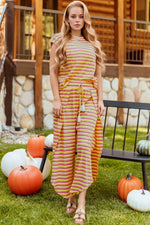 Striped Round Neck Short Sleeve Top and Pants Set