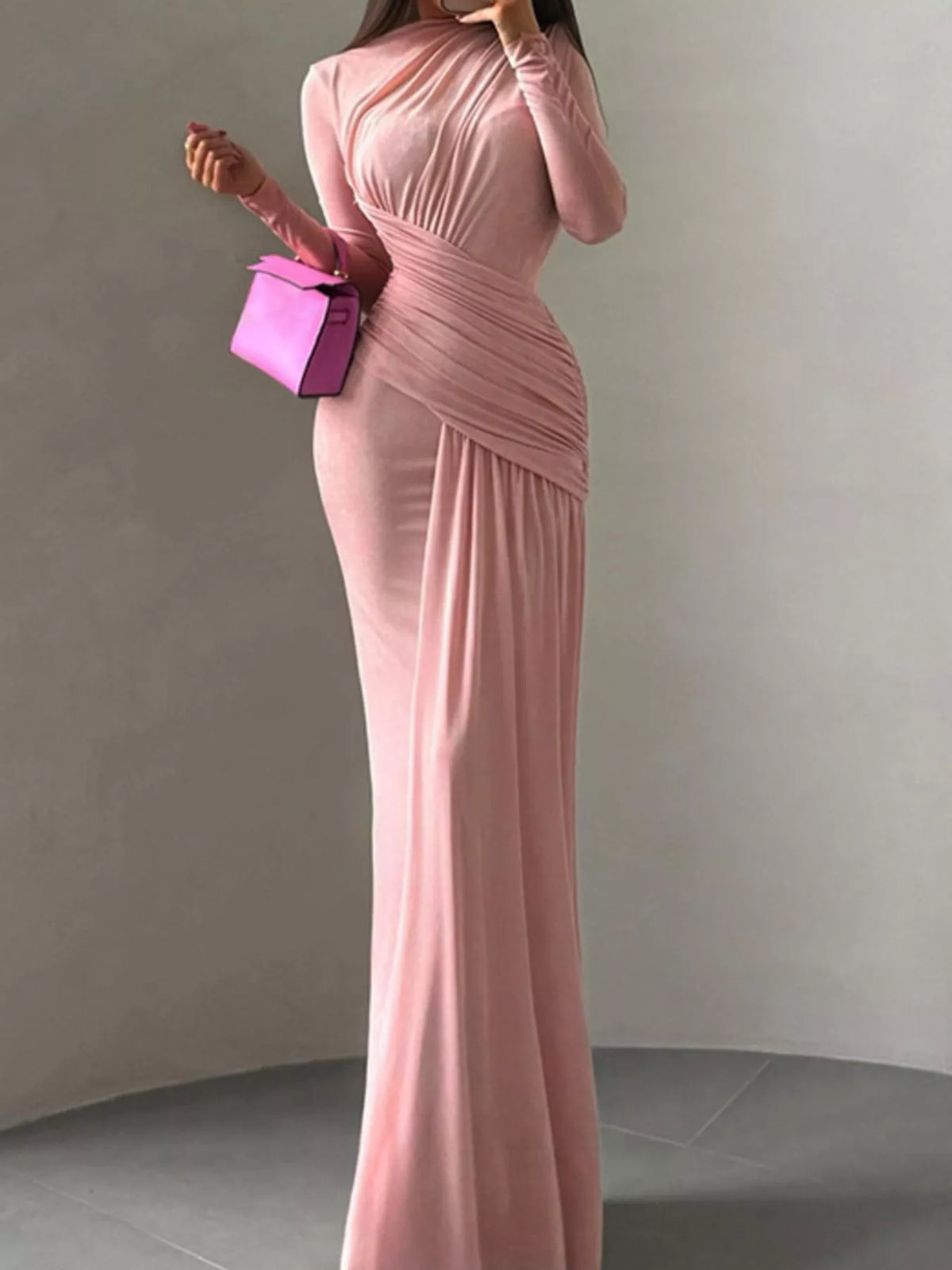 Ruched Long Sleeve Maxi Dress