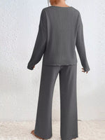 Ribbed V-Neck Top and Pants Set