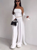 Tube Top & Cardigan & Wide Leg Pants 3-Piece Set