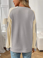 Color Block Waffle Knit Long Sleeve T-Shirt
