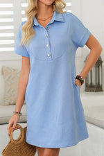 Button Front Short Sleeve Mini Dress