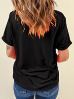 Halloween Skull Checkerboard Graphic Round Neck T-Shirt