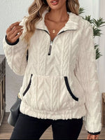 Full Size Half Zip Kangaroo Pocket Sweatshirt Plus Size