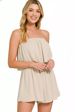 Zenana Woven Crinkle Strapless Rompers