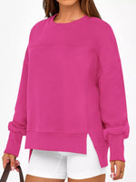 Slit Round Neck Dropped Shoulder Sweatshirt