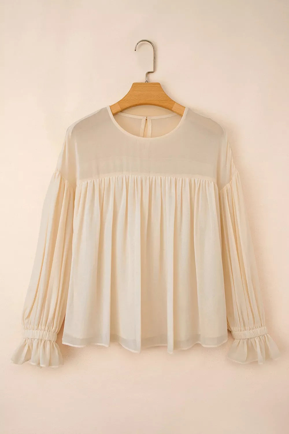 Round Neck Ruffle Sleeve Blouse