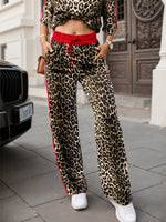 Leopard Round Neck Top and Pants Two-Piece Set