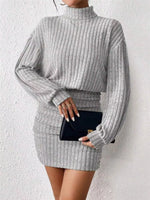 Ribbed Knit Turtleneck Bodycon Mini Dress