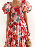Floral Smocked Puff Sleeve Tiered Dress