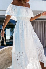 Off Shoulder Eyelet Lace Maxi Dress