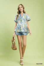 Umgee Mix Media Flutter Sleeve Blouse