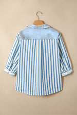 Stripe 3/4 Sleeve Collared Neck Blouse