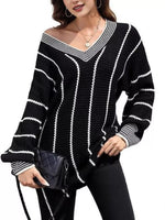 Full Size V-Neck Textured Knit Sweater Plus Size