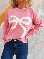 Bow Pattern Round Neck Sweater