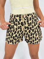 Leopard Print High-Waisted Denim Shorts