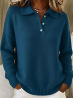 Full Size Half Button Collar Drop Shoulder Sweater Plus Size