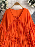 Balloon Sleeve Tie-Waist Dress