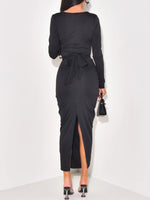 Long Sleeve Tie-Front Bodycon Maxi Dress
