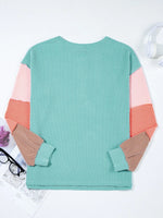 Color Block Ribbed Knit Henley Sweatshirt