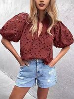 Eyelet Embroidered Puff Sleeve Blouse