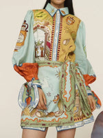 Printed Long Sleeve Shirt Dress