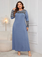 Honey Plus Size Printed Round Neck Long Sleeve Dress