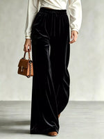 Velvet Wide-Leg Pants with Drawstring
