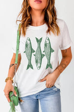 Full Size Unique Fish Graphic Casual Round Neck Tee Plus Size