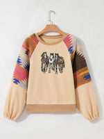 Sequined Western Horses Bubble Sleeve Sweatshirt