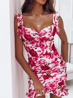 Floral Ruffle Strap Sweetheart Neck Mini Dress