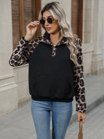 Leopard Print Sleeve Quarter Snap Sweatshirt