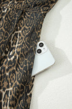 Leopard Print Puff Sleeve Denim Dress