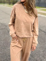 Full Size Washed Round Neck Top and Drawstring Pants Set Plus Size