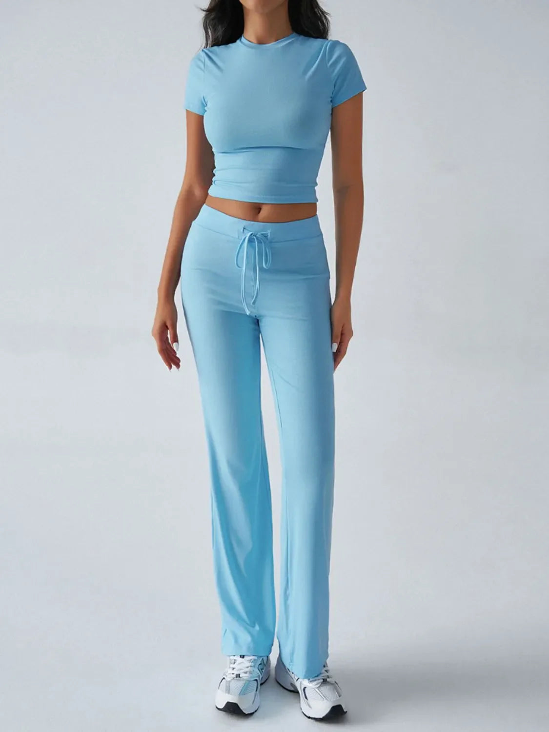 Round Neck Short Sleeve Top and Pants Set