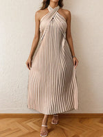 Pleated Halter Neck Midi Dress
