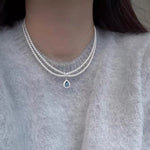 Double Layered Pearl Necklace with Teardrop Pendant